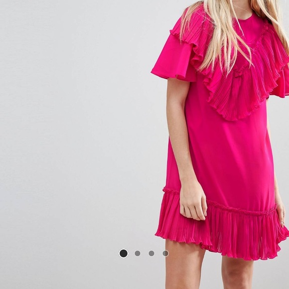 ASOS Pleated Ruffle Shift Mini Dress - Picture 2 of 2